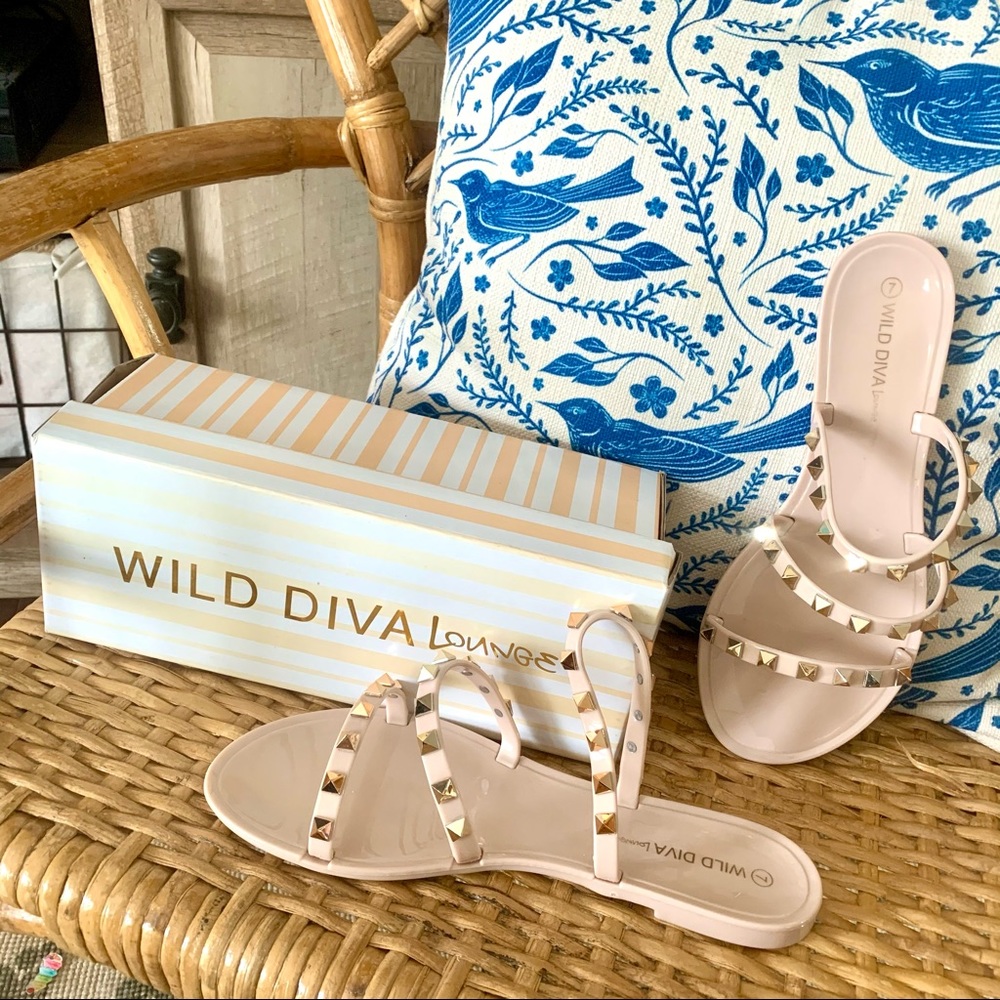 Wild Diva Lounge Nude + Gold Stud Slides